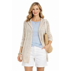 Sigrid Olsen Crocheted Hooded Cardigan Sweater sz M Minimalist Cottagecore Boho